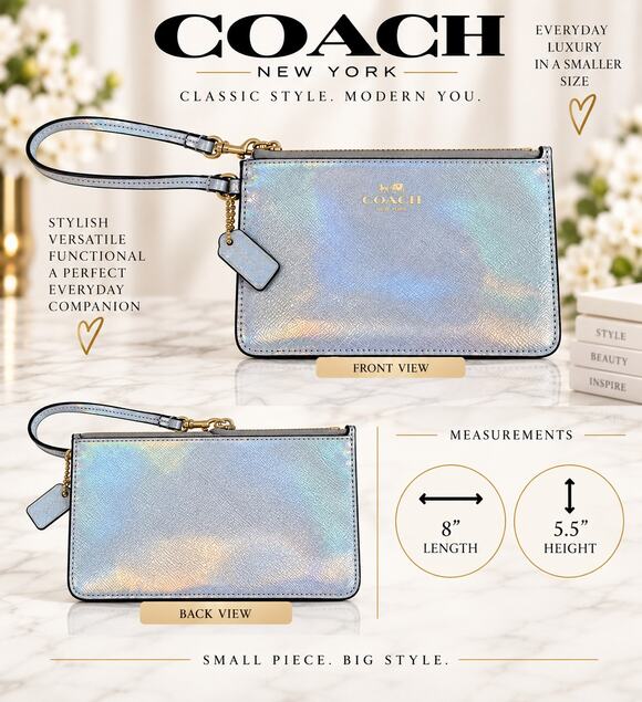 Coach Handbags - DL049 Coach Holographic Iridescent Corner Zip Wristlet
